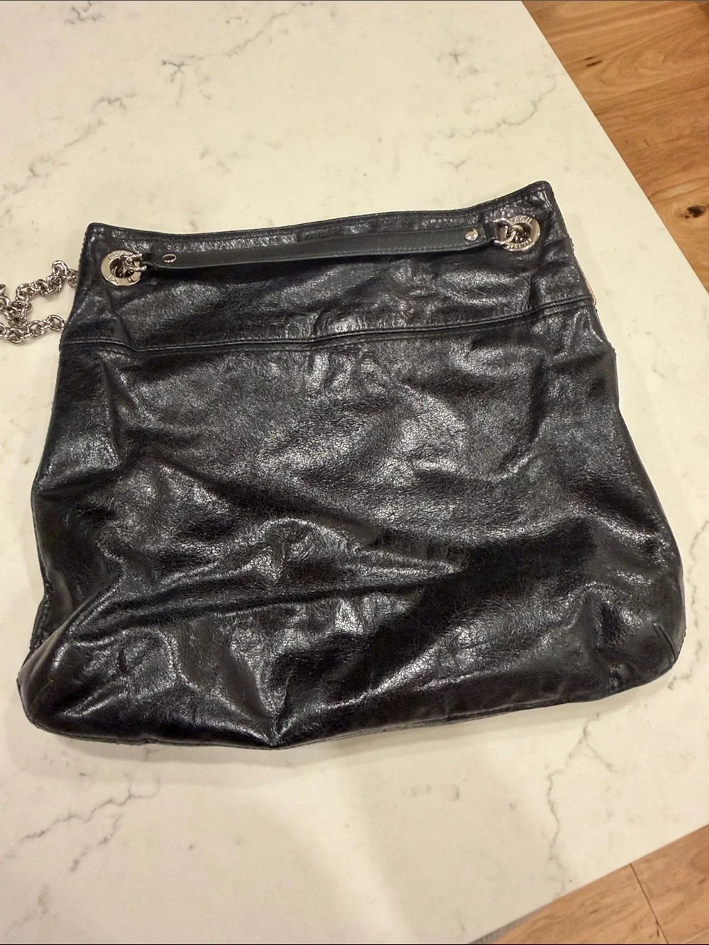 Coach Black Leather Shoulder Bag with Chain Strap